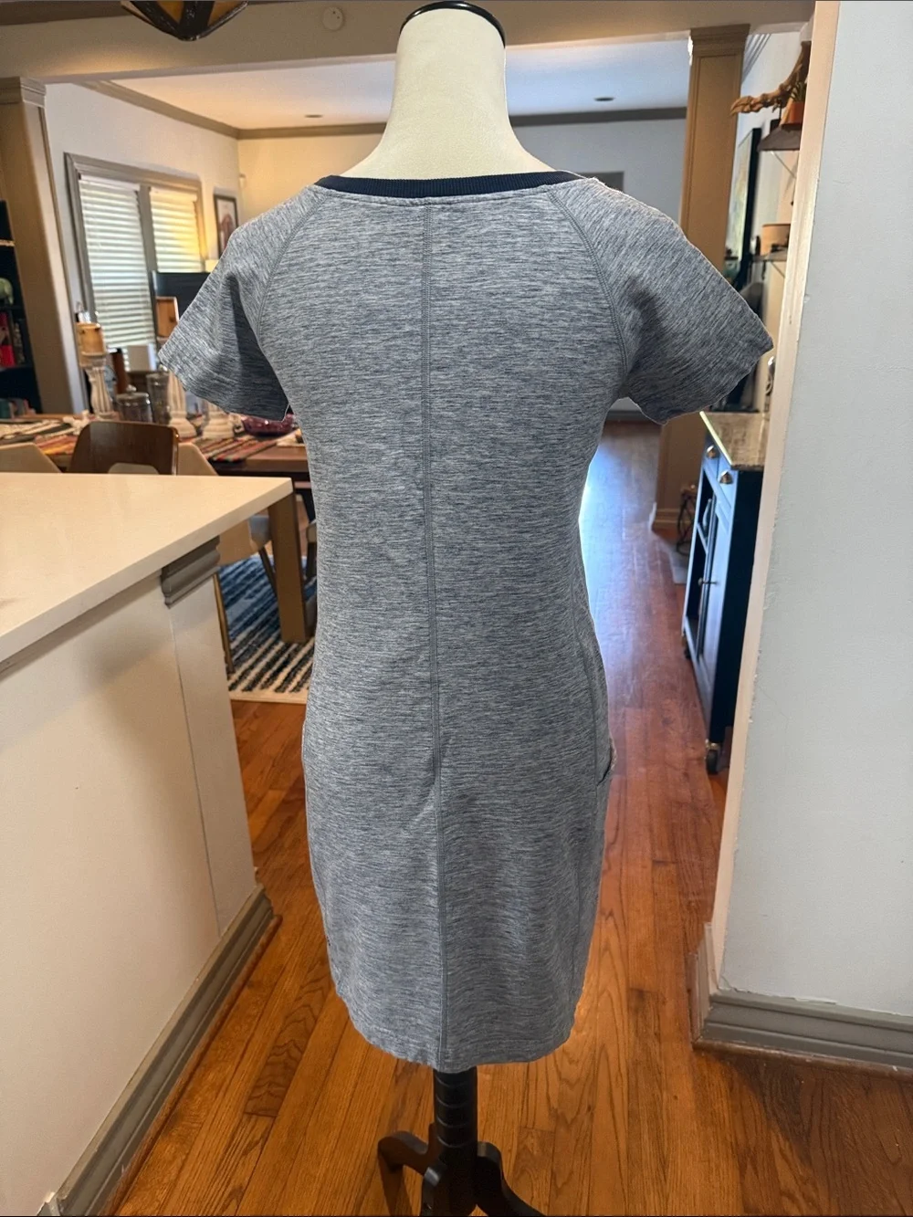 lululemon Heather Gray Short-Sleeve Dress with Navy Trim
